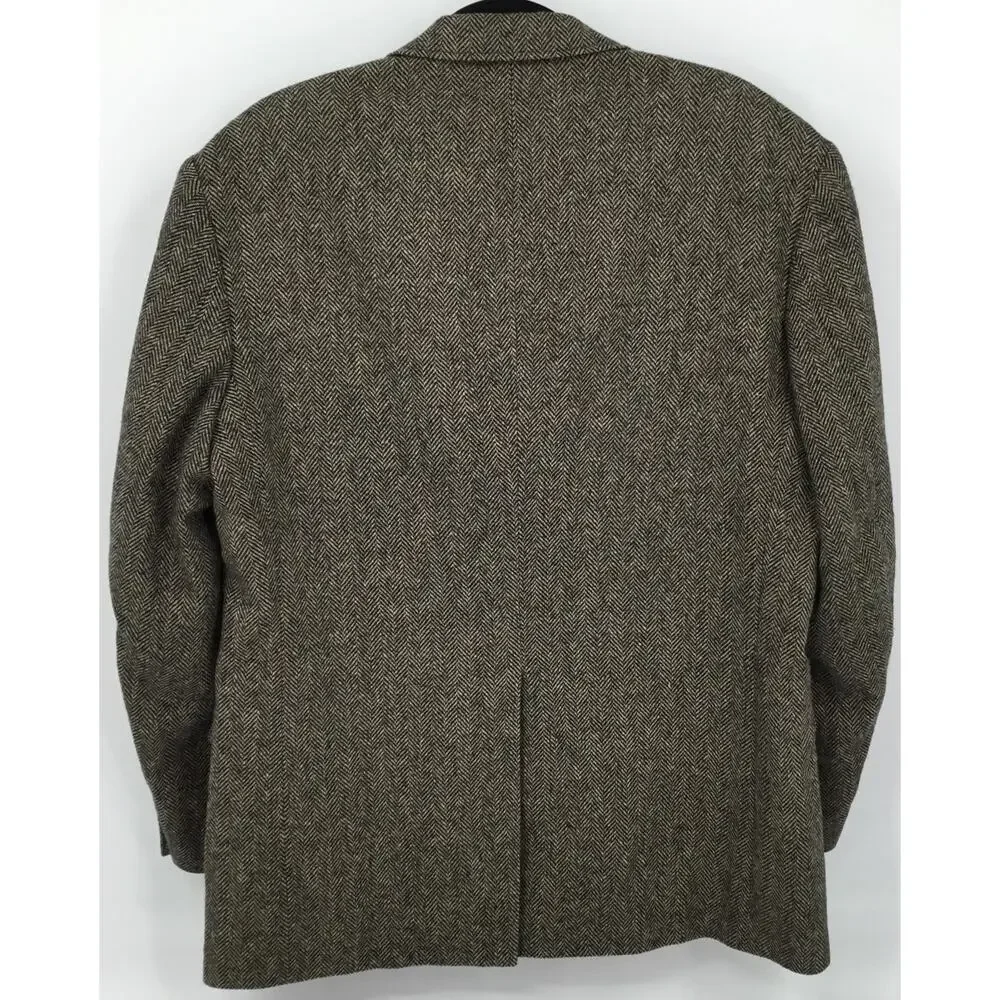 Vintage Lands End Brown Herringbone Tweed Blazer USA Men's 42R